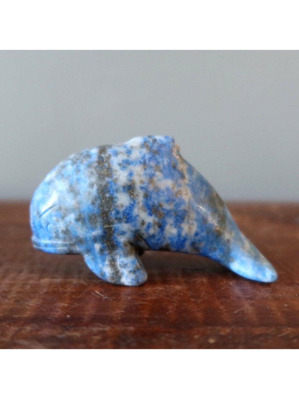 Lapis Dolphin Unstoppable Ocean Joy Wounded Warrior Blue Animal Carving Stone